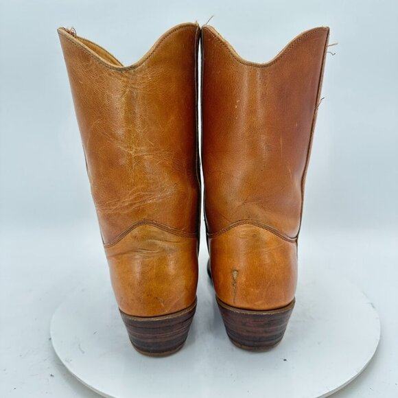 Double-H Women Size 7B Brown Tan Leather Pull On Low Heel Western Cowboy Boot - Picture 5 of 14